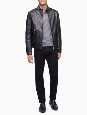 calvin klein jeans leather biker jacket