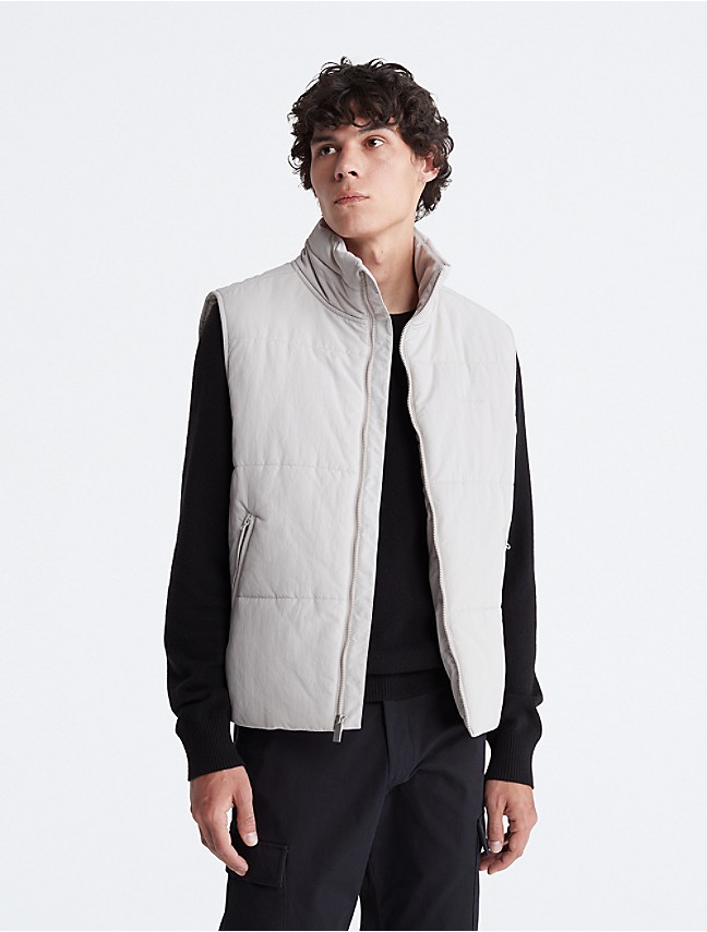 Calvin Klein Men's CK One Mesh Bonded Puff Hooded Vest, True Grey