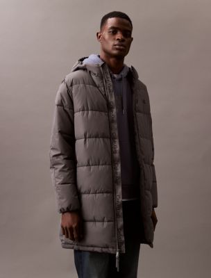 Grey puffer jacket fur hood online