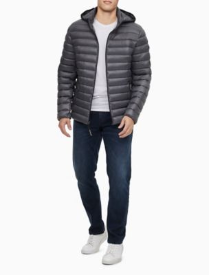 calvin klein men's alternative down puffer jacket with bib & hood