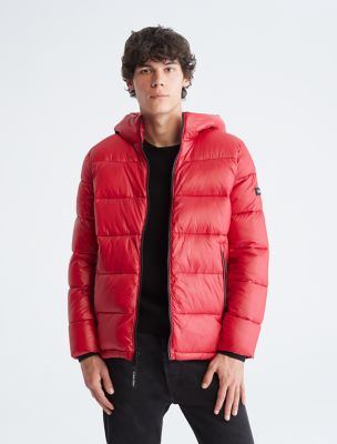 Full Zip Hooded Puffer Jacket, Red Pepper