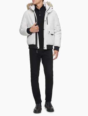 calvin klein bomber jacket with faux fur hood