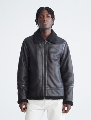 Calvin Klein Men's Faux Leather Puffer Jacket - Black - S