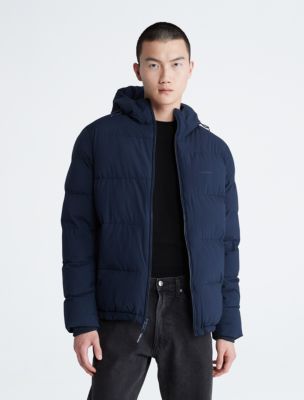 NWT! Calvin Klein High Shine Hooded Men’s Medium Puffer Jacket True Navy  Blue