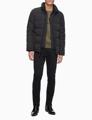 calvin klein mid length side knit packable jacket