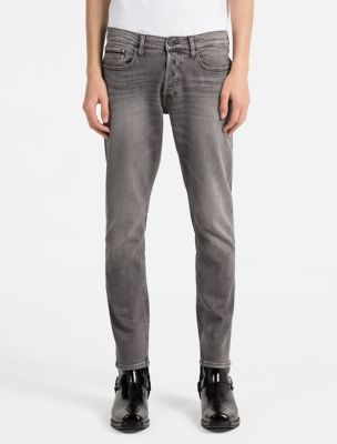 Straight Tapered Bleached Grey Jeans, Grey Brick