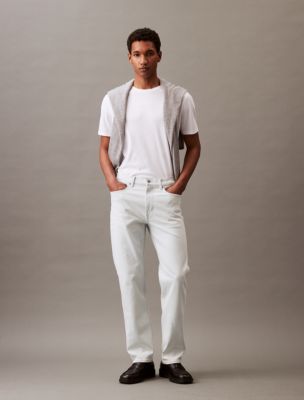 Buy CALVIN KLEIN JEANS White Solid Cotton Blend Slim Fit Mens