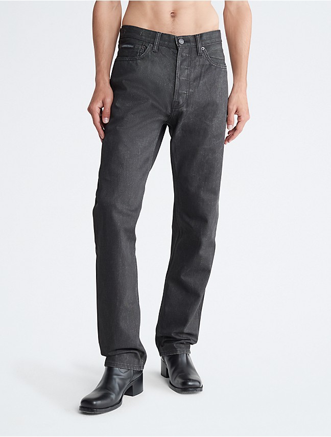 Calvin Klein Mens Striped Slim Fit Jeans, Black, 34W x 32L