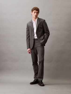 Grey Plaid Dress Pants with Red Dress Shoes Spring Outfits For Men