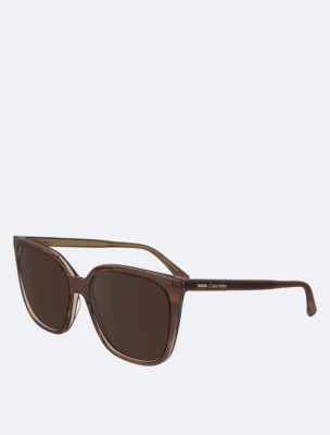 Acetate Modified Rectangle Gradient Sunglasses, Striped Brown