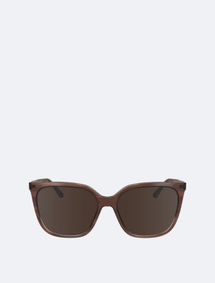 Acetate Modified Rectangle Gradient Sunglasses, Striped Brown