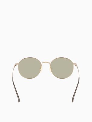 Gender Inclusive Titanium 90s Round Sunglasses, Gold/green