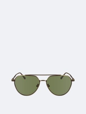 Metal Aviator Sunglasses, Amber Gold