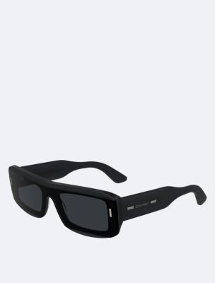 Acetate Modified Rectangle Sunglasses, Slate Grey