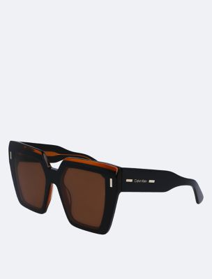 Acetate Modified Square Sunglasses, Black Charcoal