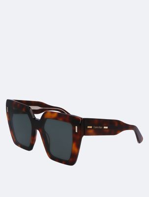 Acetate Modified Square Sunglasses, Brown Havana