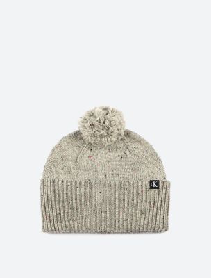 Calvin Klein Women's Pom-Pom Beanie ($26) ❤ liked on Polyvore featuring  accessories, hats, grey, calvin klein, beani…