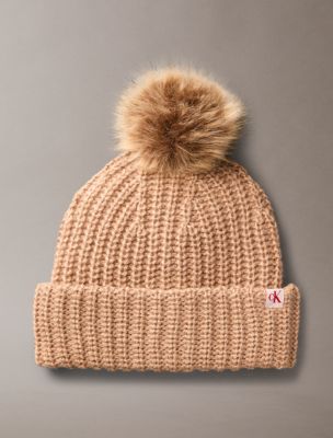 Fleece Ribbed Pom Pom Beanie Calvin Klein