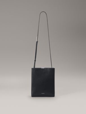 Line Leather Crossbody Bag, Black