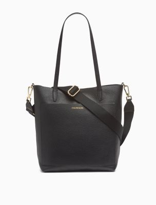 calvin klein black leather tote