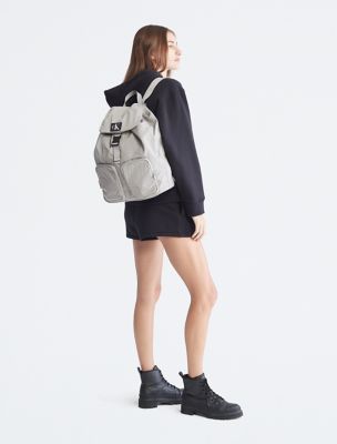 Calvin Klein Black Fashion Nylon Backpack Book Bag Florence Flap