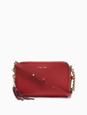 calvin klein red leather handbag