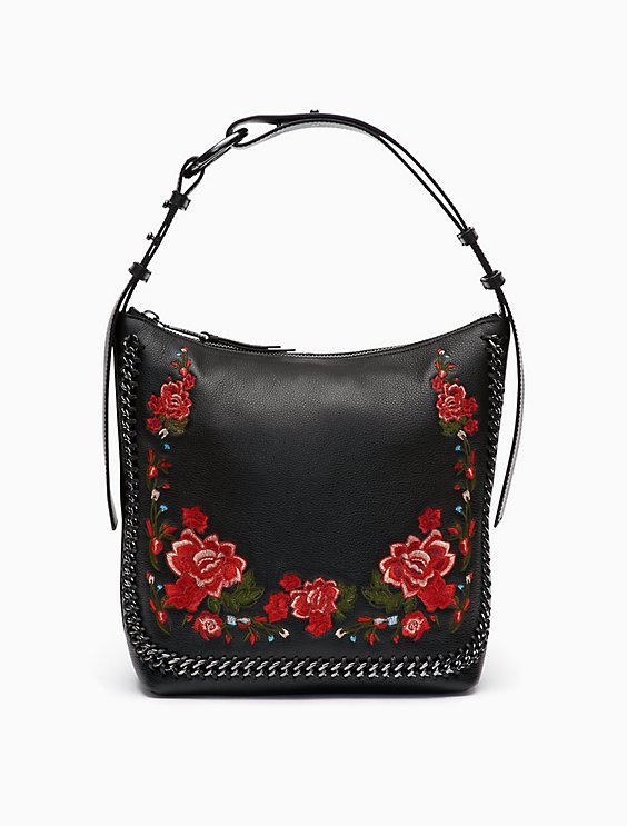 Price as marked Floral Embroidered Leather Hobo