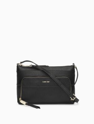 calvin klein black leather purse