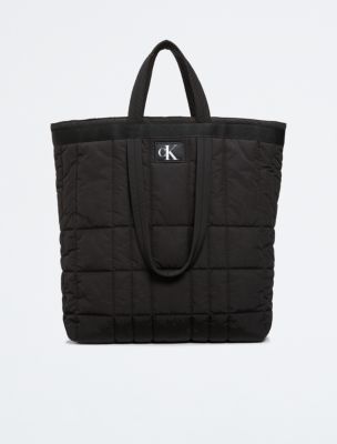 New Calvin Klein Quilted Black Nylon Leather Chain Tote Shoulder