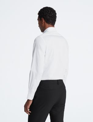 Calvin Klein Men's Cotton Herringbone Slim Fit Dress Shirt - White - 17/34-35