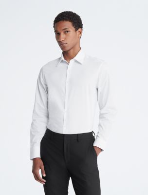 Cotton Herringbone Slim Fit Dress Shirt, White