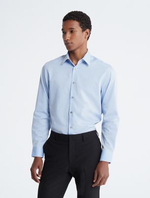 Cotton Herringbone Slim Fit Dress Shirt, Blue