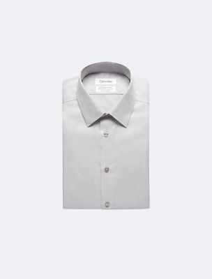 Cotton Herringbone Slim Fit Dress Shirt, Smoke