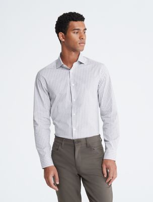 Steel Slim Fit Micro Plaid Button-Down Shirt, Grey