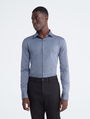 Refined Solid Slim Button-Down Shirt, Navy