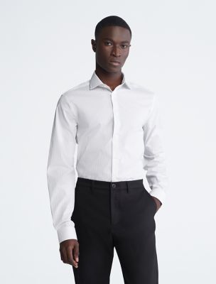 Steel Slim Fit Grey Stripe Dress Shirt, Grey