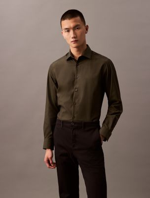 Steel Solid Slim Fit Button-Down Shirt, Olive