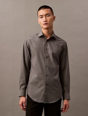 Steel Solid Slim Fit Button-Down Shirt, Carbon