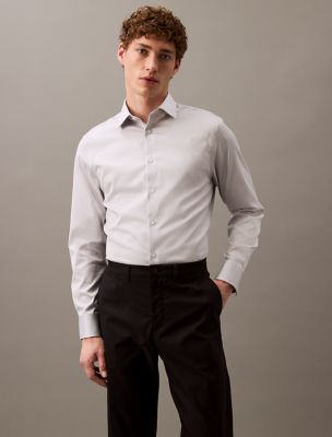 Refined Slim Stretch Button-Down Shirt, Grey