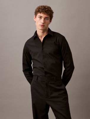 Steel Solid Slim Fit Button-Down Shirt, Black