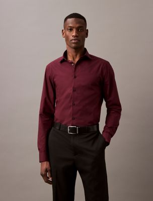 Steel Solid Slim Fit Button-Down Shirt, Burgundy