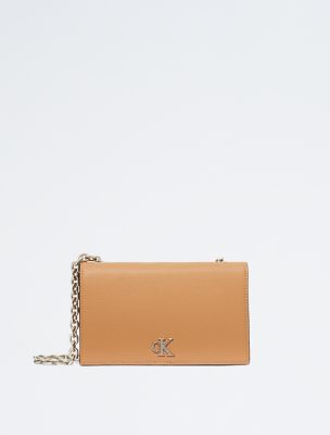 Minimal Monogram Chain Strap Wallet, Cuoio