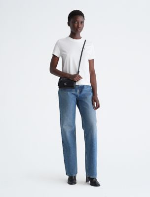 Calvin Klein Jeans minimal monogram phone crossbody bag in black
