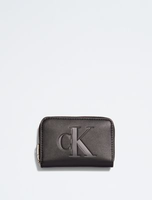 Calvin Klein Sculpted Med Zip Around Mono Black Wiht Rose