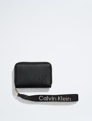 New Calvin Klein Embossed Monogram Brown Compact L Zip Wallet.100