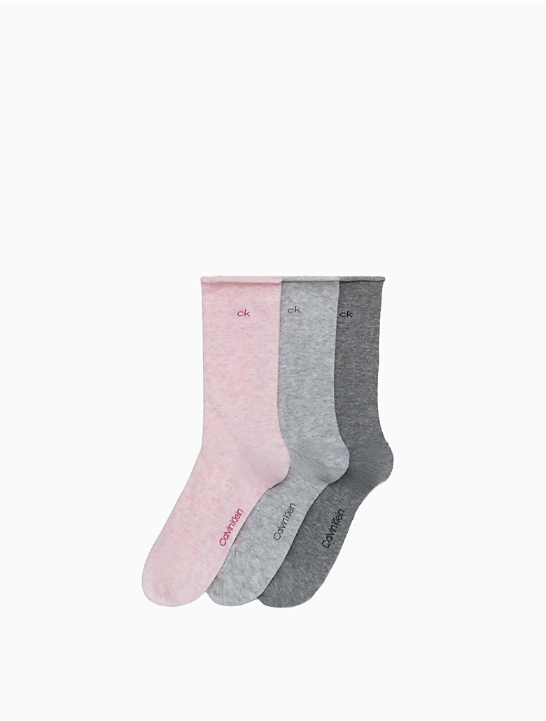 calvin klein womens 3-pack combed cotton rolled cuff crew socks ...