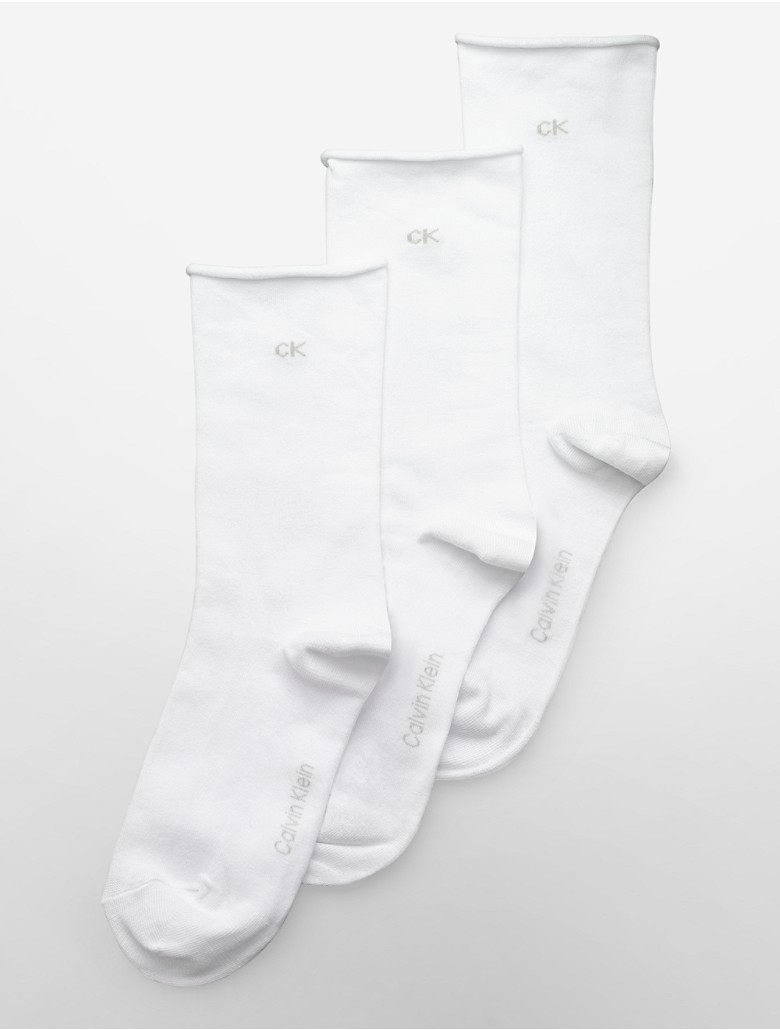 calvin klein womens 3-pack combed cotton rolled cuff crew socks ...