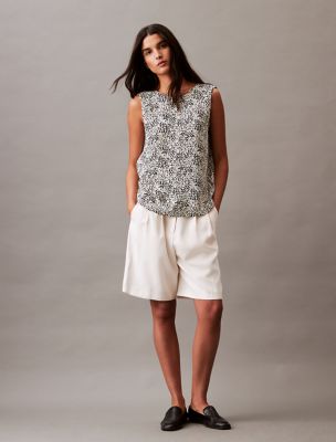 Flowing Printed Sleeveless Top, Antique White Print