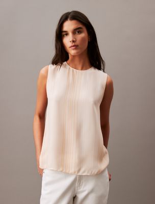 Flowing Sleeveless Printed Tank Top, Antique White
