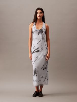Chiffon Botanic Print T-Back Maxi Dress | Calvin Klein